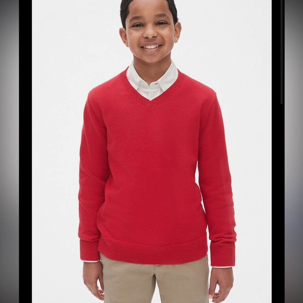 Gap Kids Sweater - Kids Uniform V-Neck Sweater red 100% cotton